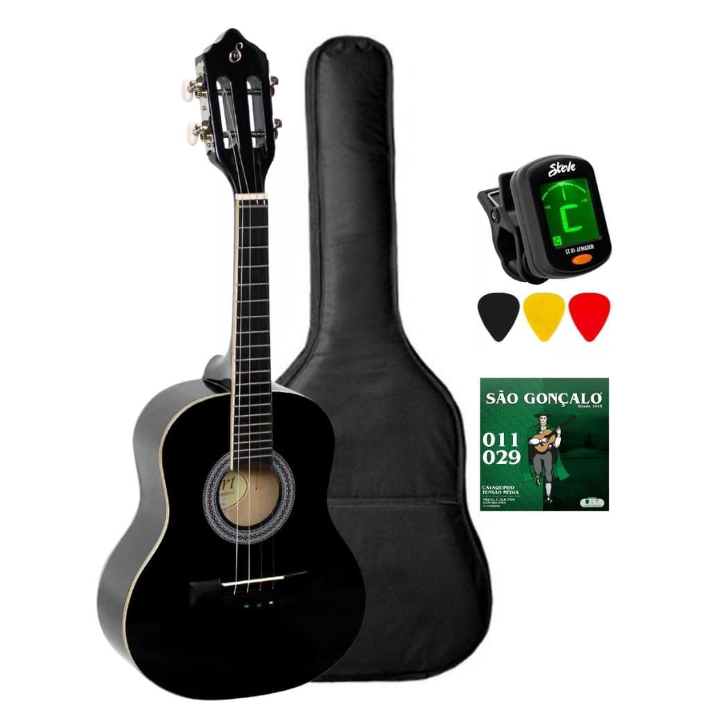 Cavaco Giannini Cs14 C/ Capa Palhetas Afinador e Encordoamento Cor Preto