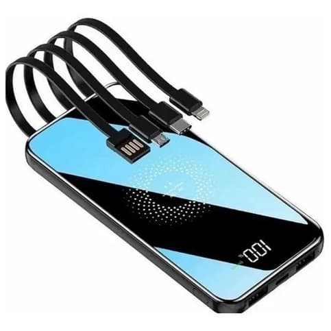 Carregador Portátil Sem Fio Por Indução PowerBank 20000mAh Com Cabos Inclusos Embutidos Rápido Turbo