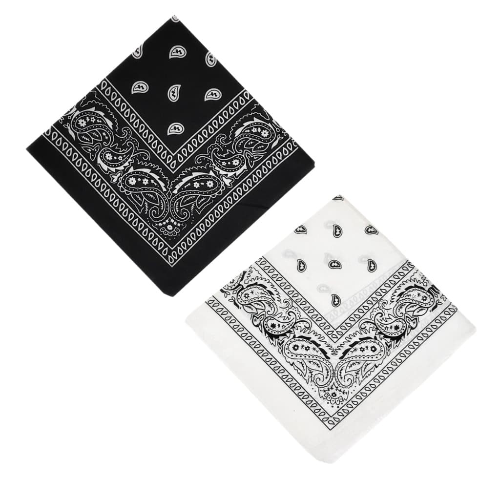 2 Bandanas Estampadas Lenço Em Poliéster Preto e Branco