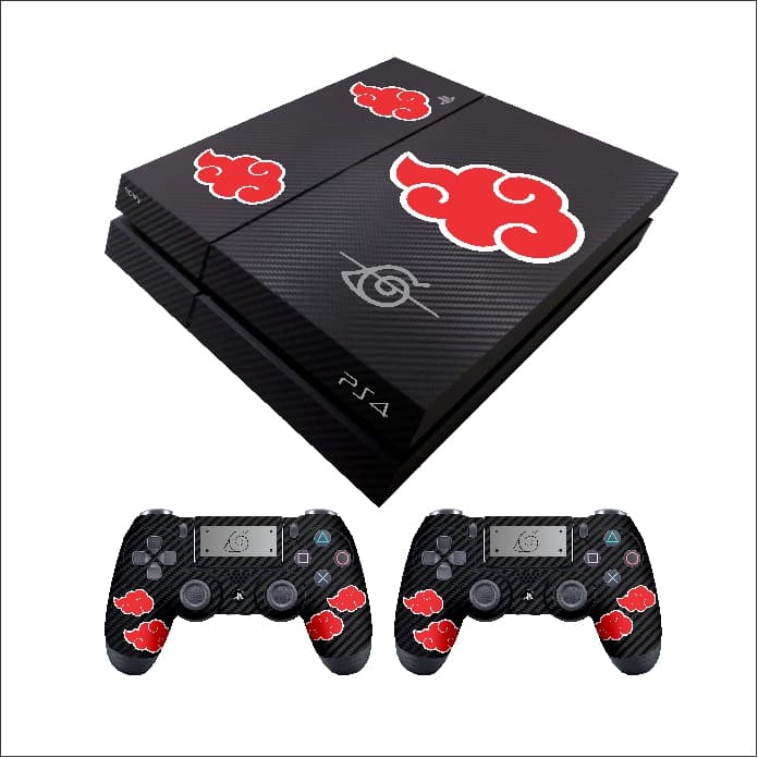 Kit Skin - > Adesivo Carbono Compatível com Play 4 Fat AKATSUKI+ 2 Skins P/ Controles <-