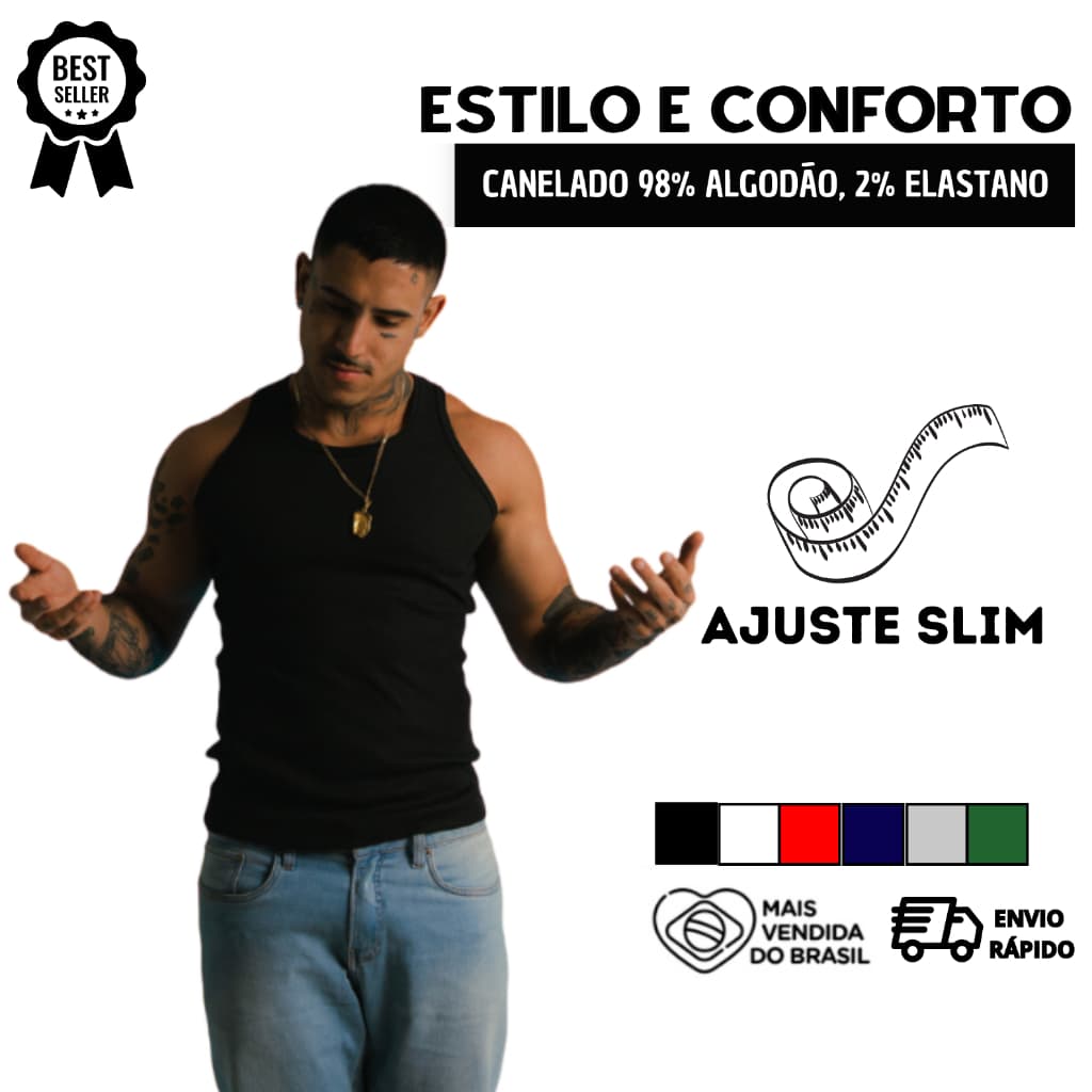 Regata Camisa Masculina Estilo Americano Canelada Justa