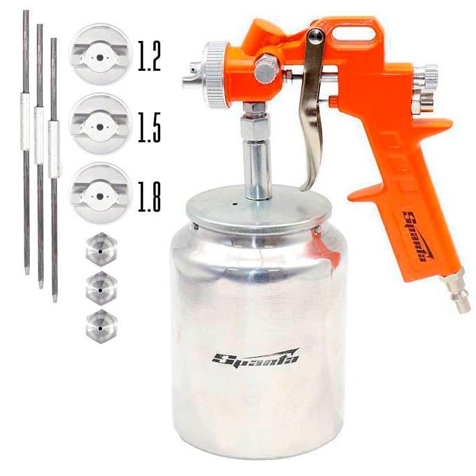 Pistola de Pintura Profissional por Succao 1000ml + Bicos 1.2, 1.5, 1.8 Revolver de Pintura