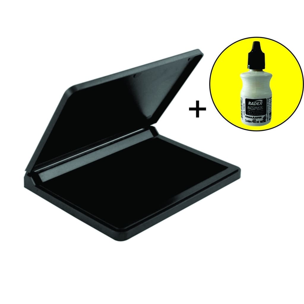 Kit Almofada Carimbo Grande N3 + Tinta para Carimbo 40ml Carimbos de Madeira