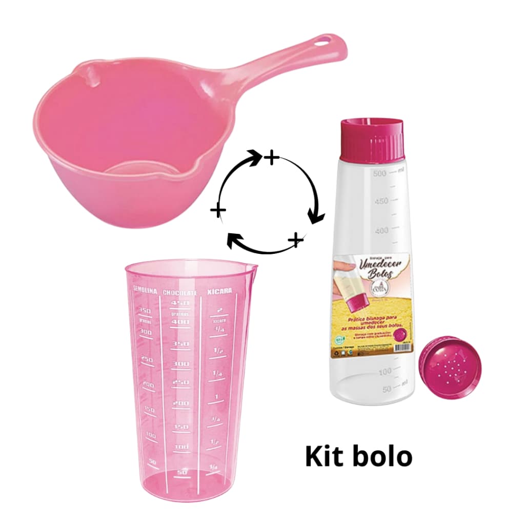 Kit Confeitaria Panelinha Unidificador De Massa E Copo Medidor Rosa Injetemp