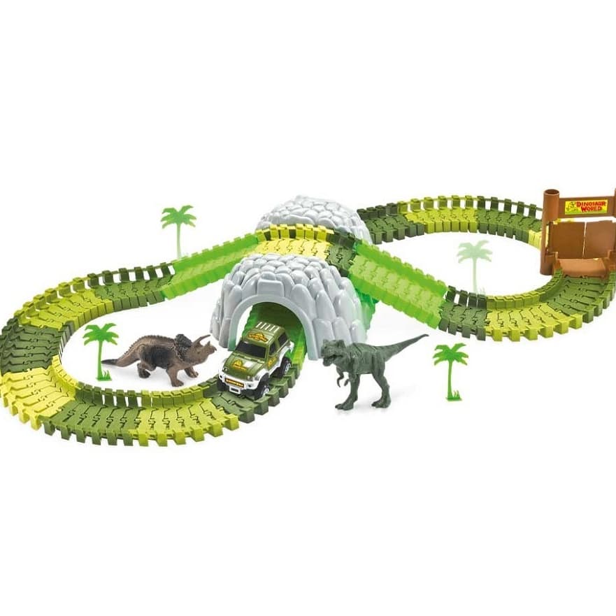 Pista Dinossauro com Tunel e Acessorios 109 peças c/ carrinho