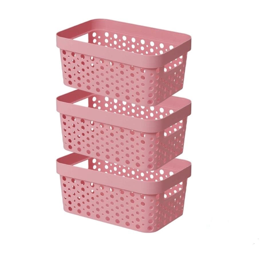 3 Caixa Cesto Organizador S/ Tampa Trama Rattan 4,5l Usual P/ Armarios - Lavanderia
