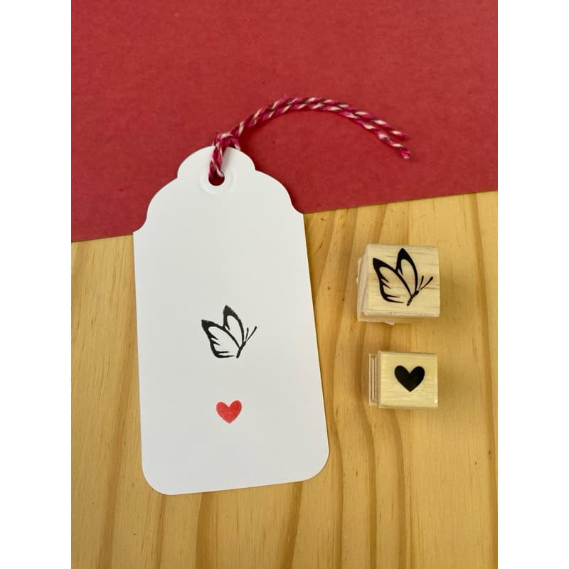 Kit Carimbos Artesanais Borboleta + Mini Carimbo Coração