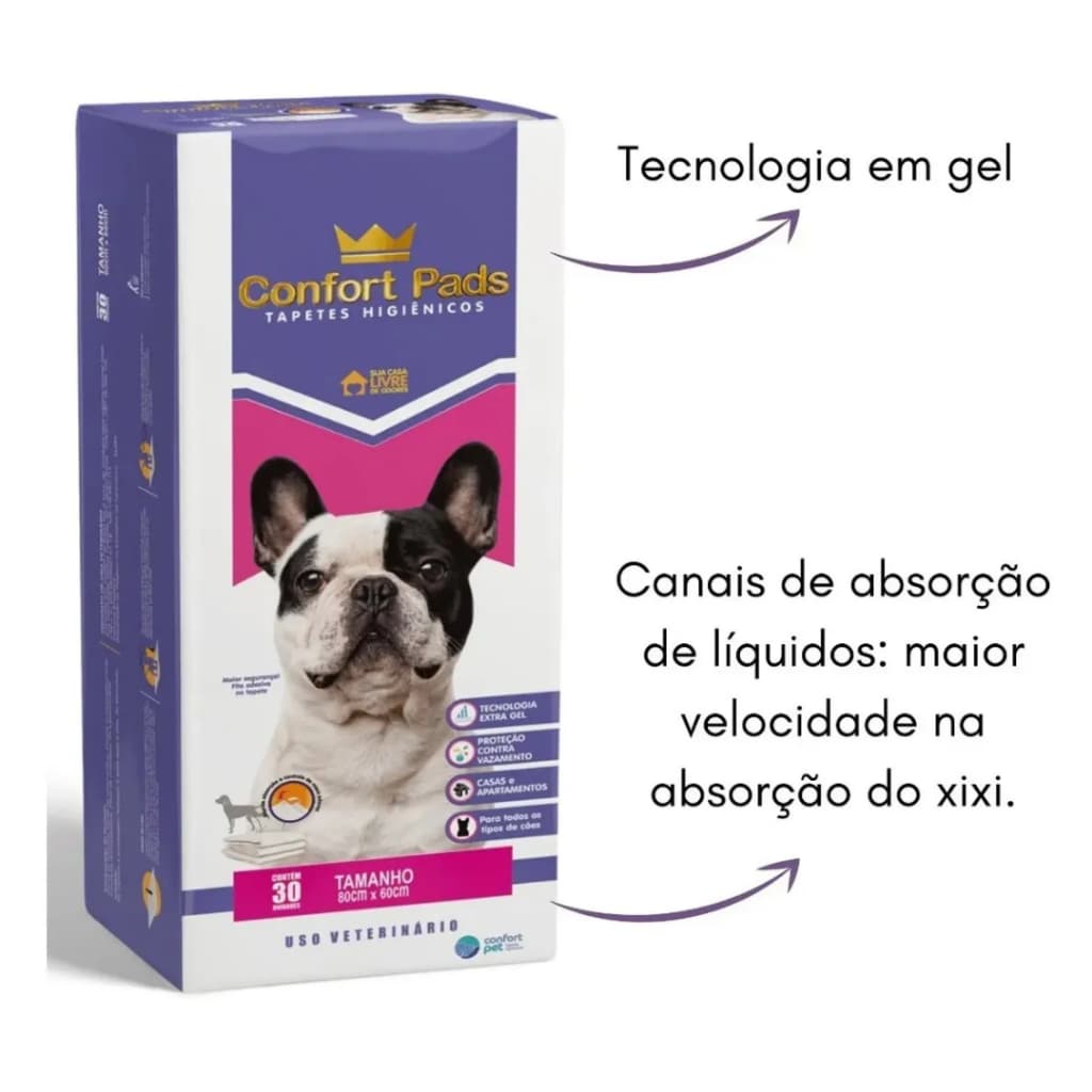 Tapete Higiênico Confort Pads 80x60 - 30 Unid Super Absorvente