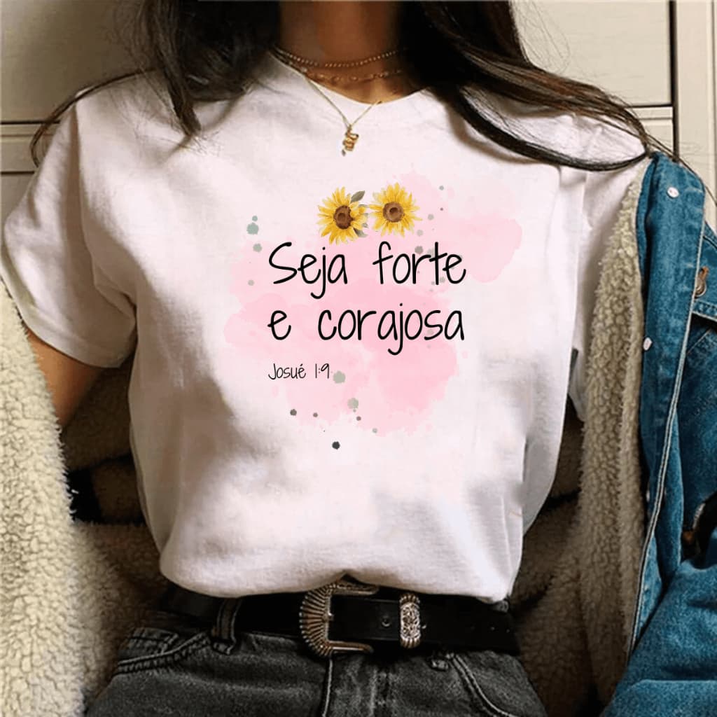 T-shirt Feminina Frases de Mulher Forte Blusinha Estampada em Poliéster P M G GG