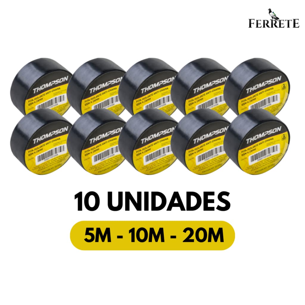 Kit 10 Fita Isolante Antichamas 5, 10 e 20 Metros 10 Unidades - Thompson