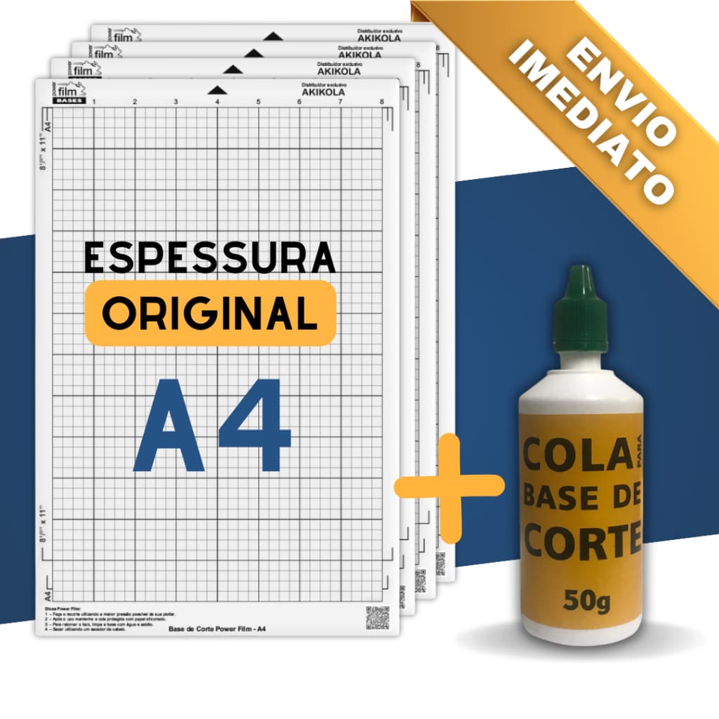 4 Base de Corte A4 Transparente +1 Cola 50g Compativel Silhouette Portrait 2 e 3 -Com Cola