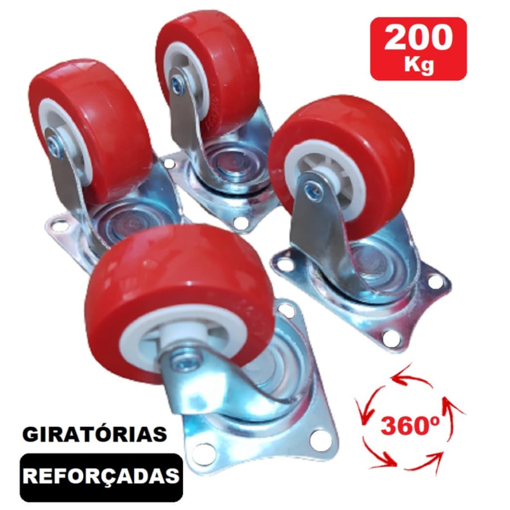 Rodas Rodizio Giratório Kit 4 Unidades Reforçado 2 Polegadas 50MM Poliuretano Anti Risco Até 200kg