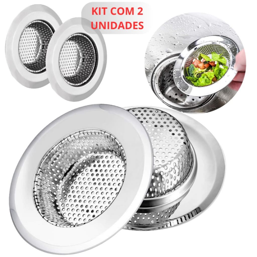 Kit 2 Ralo Ralinho Para Pia Em Inox Cozinha Inox 9cm Ideal Multiuso Universal Proteção Limpeza