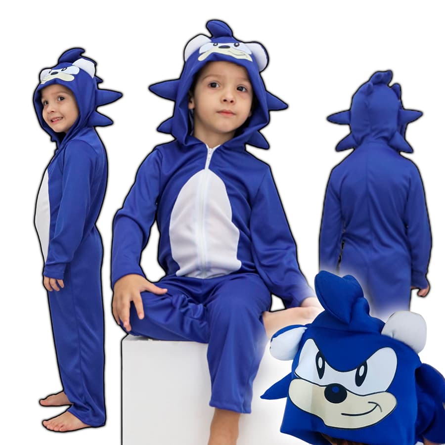 Fantasia Sonic Infantil Pijama Kigurumi Longo do Sonic Parmalat