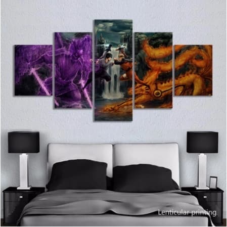 Quadros decorativos Mosaicos para sua sala ou quarto Kit 5 peças Anime Naruto x Sasuke transformados Vale do fim