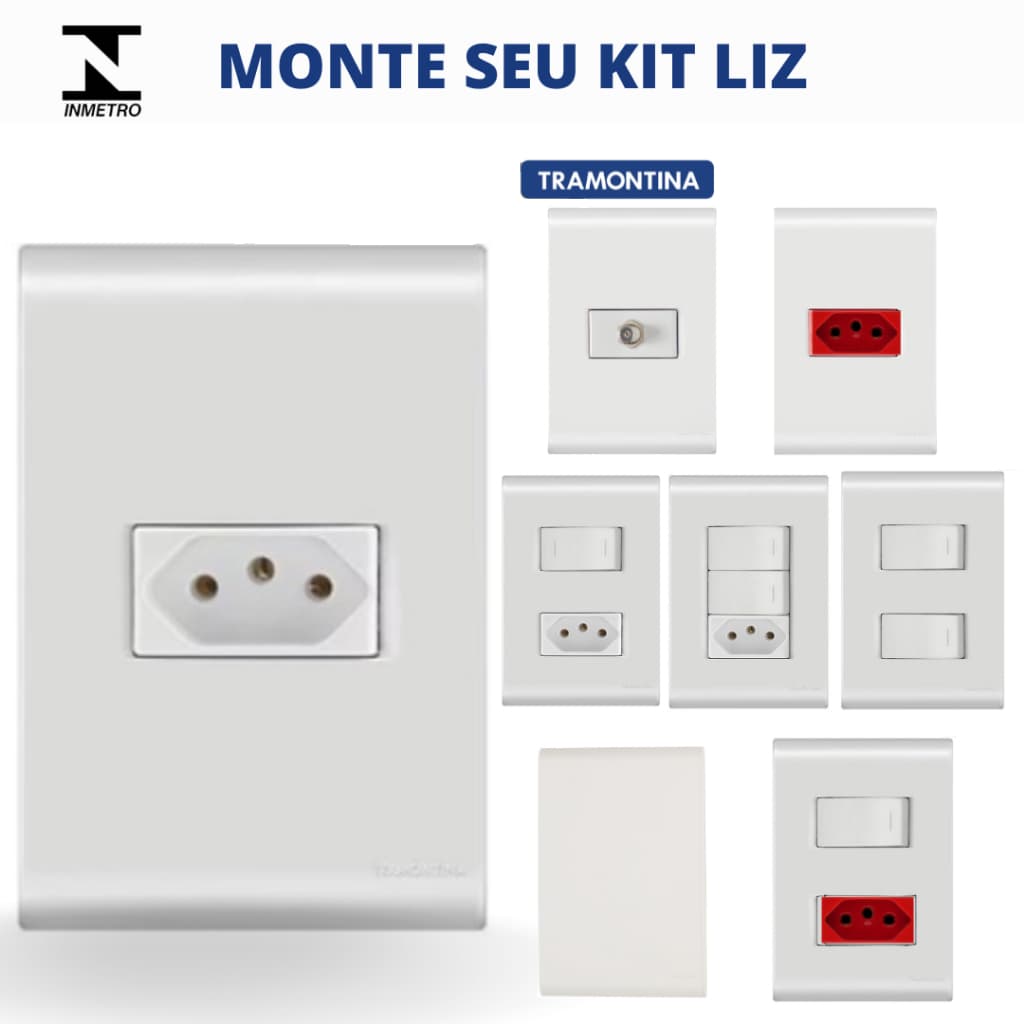 Conjunto Tomadas 10A/20A Interruptores Paralela/Simples Placa Cega Liz Branca Tramontina