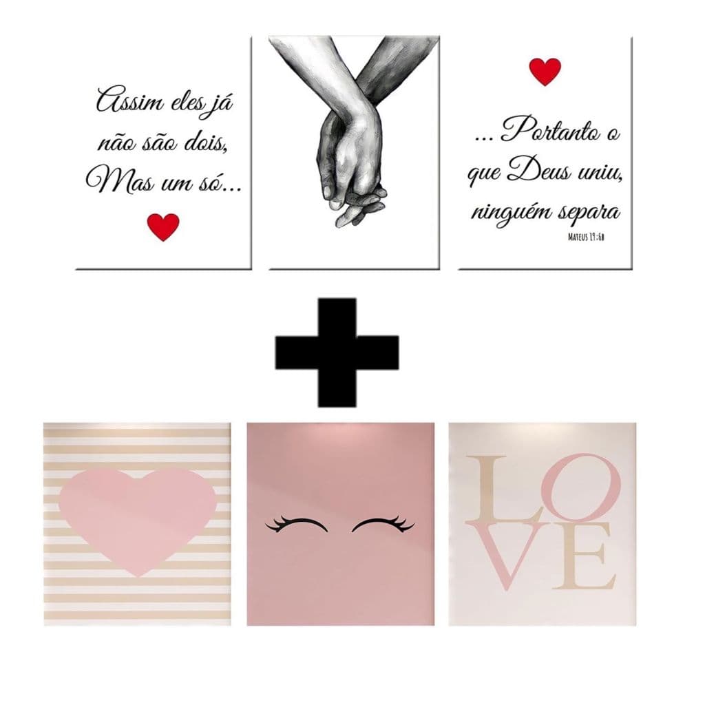 Combo 2 kits quadro quadrinhos decorativo casal cílios decoração quarto sala salão