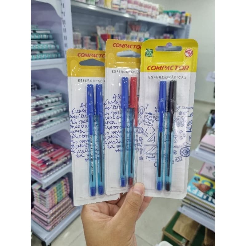 Caneta Esferográfica 0.7mm Ponta Fina  2UN Compactor  / Material Escolar  / Papelaria  / Escritório  / Caneta Azul