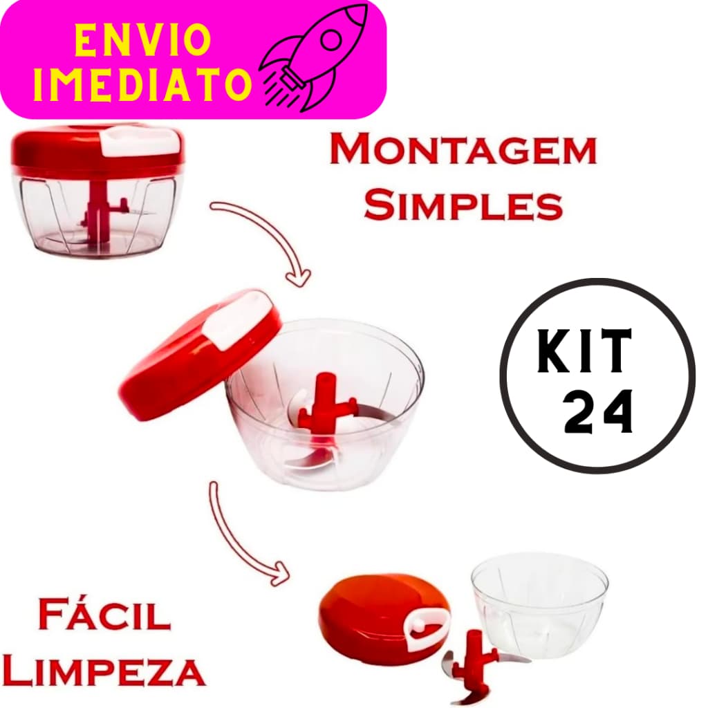 Kit 24 Mini Multiprocessador Cores Sortidas Triturador Manual 3 Lâminas Inox Alho Portátil