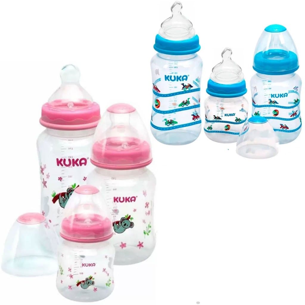 Kit 03 Mamadeiras Big Natural Orto Kuka 150/240/330ml Rosa estojO