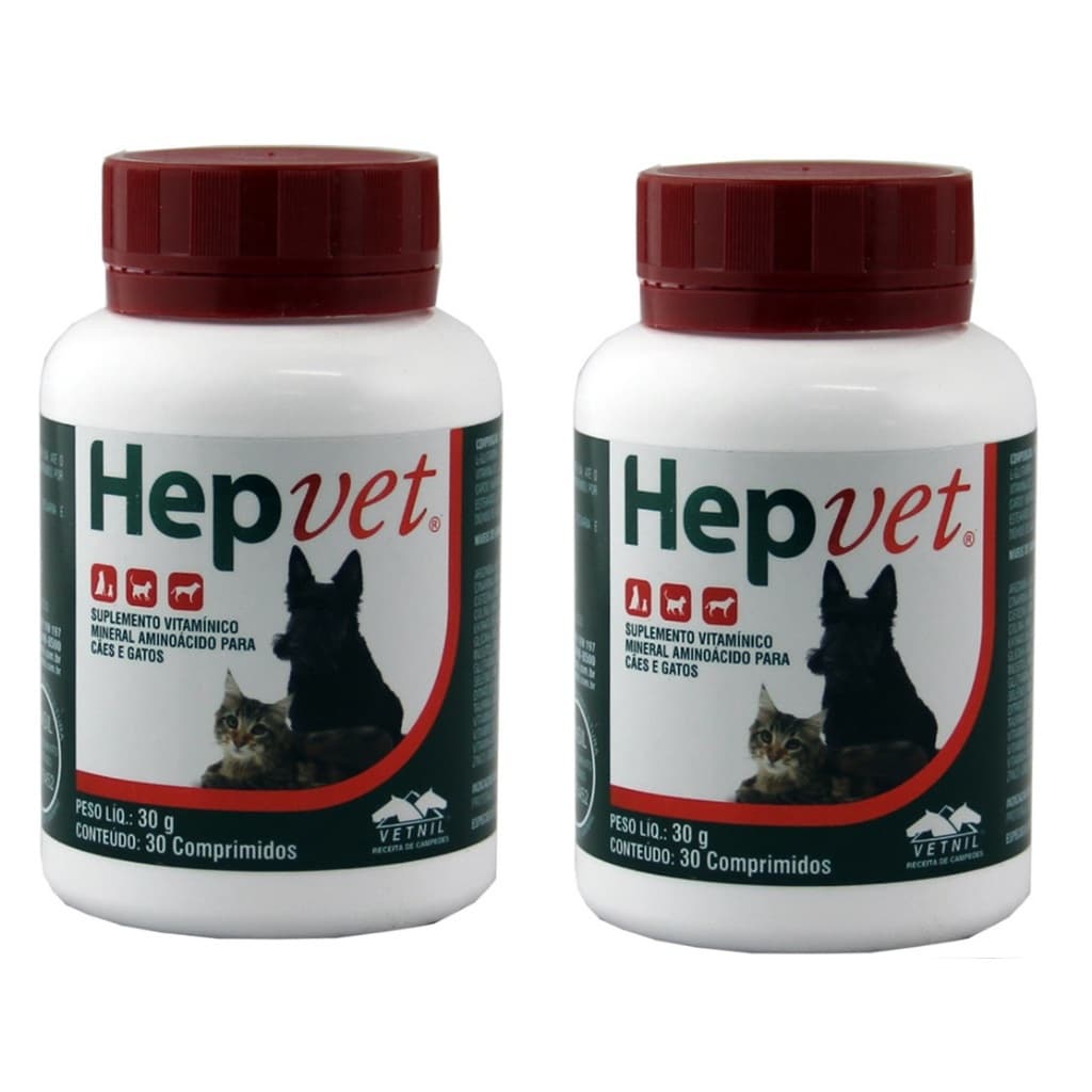 Kit c/ 2 Hepvet Suplemento 30 Comprimidos Vetnil