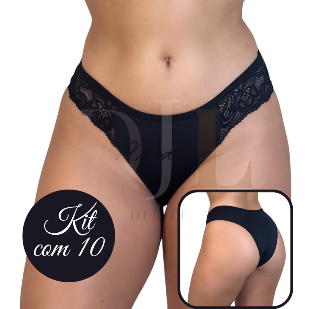 Kit com 10 calcinhas com renda conforto tanga DJL
