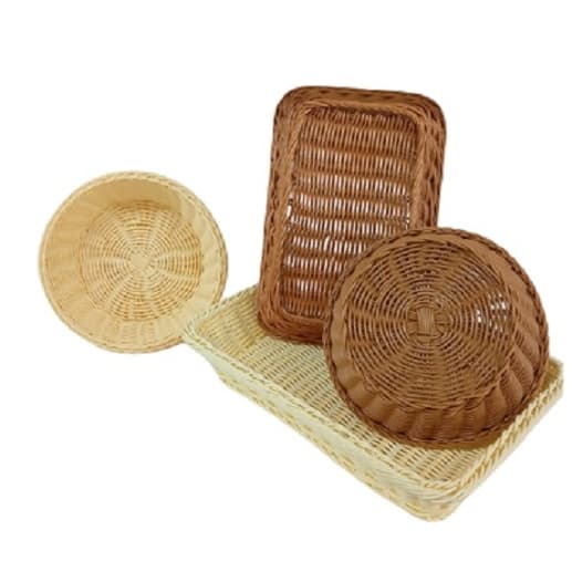Cesta Redonda / Bandeja Retangular Para Decorações em Sua Cozinha e Sala, Fruteira de Plástico Creme