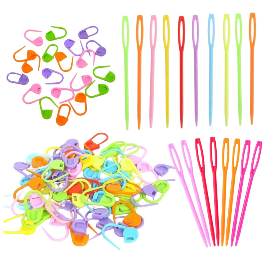 kit 10 Agulhas Tapeceiro + 20 Marcador de Ponto Cadeado Crochê Tricô Bordado