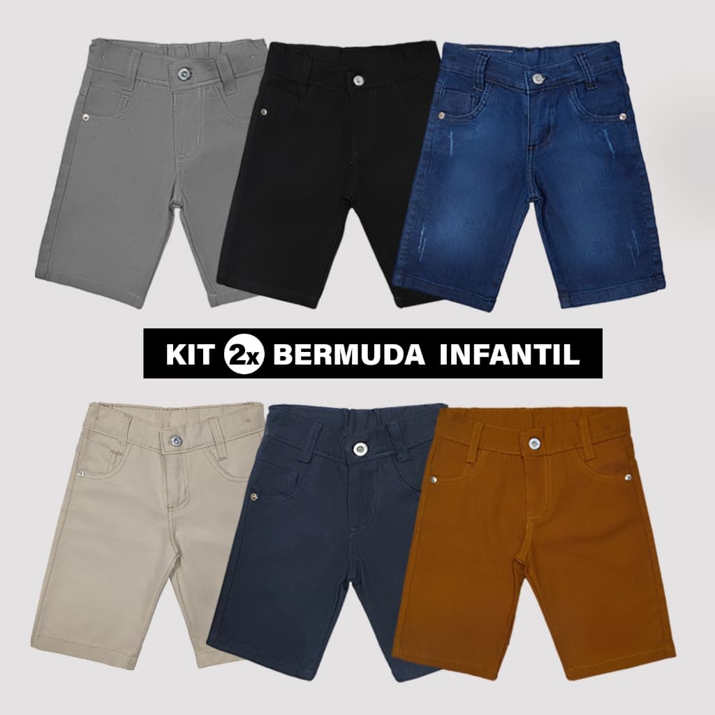 Kit 2 Bermuda Infantil Sarja Jeans Menino Short Brim Juvenil