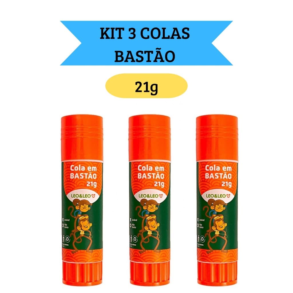 Kit 3 Colas em Bastão Escolar 21g  Escritório Artesanato Leo&Leo
