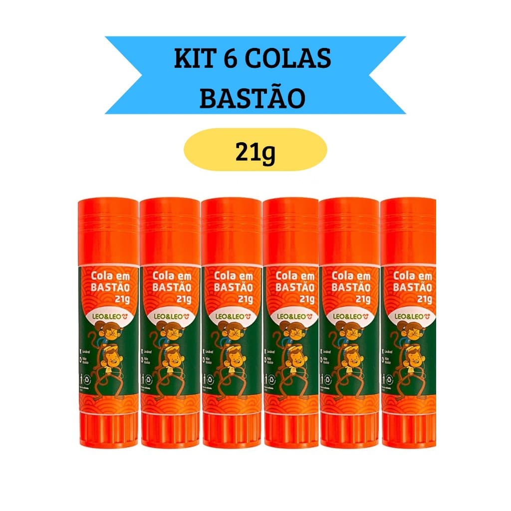 Kit 6 Colas em Bastão Escolar 21g  Escritório Artesanato Leo&Leo