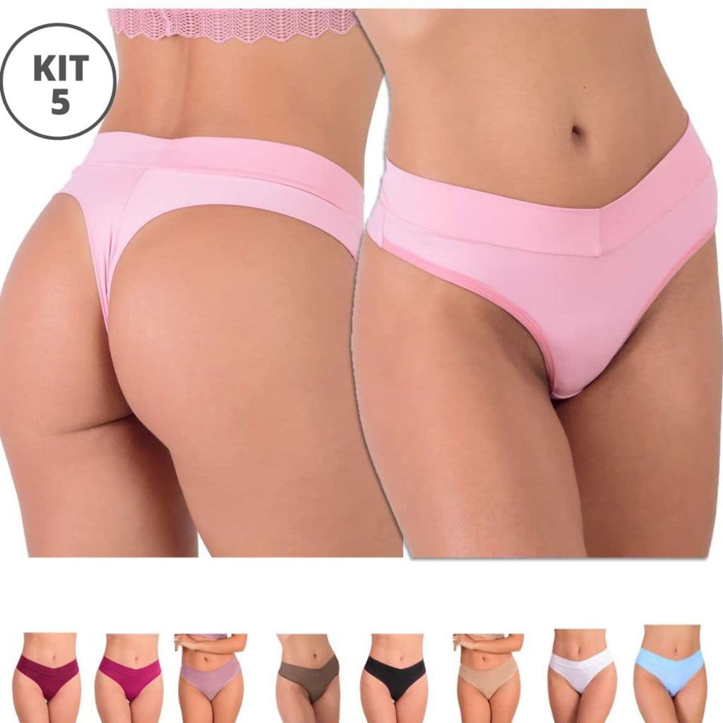 Kit 5 Calcinhas Microfibra Poliamida Cós e Fio Dental Duplo lisa cores lindas Sensual Top Vendas