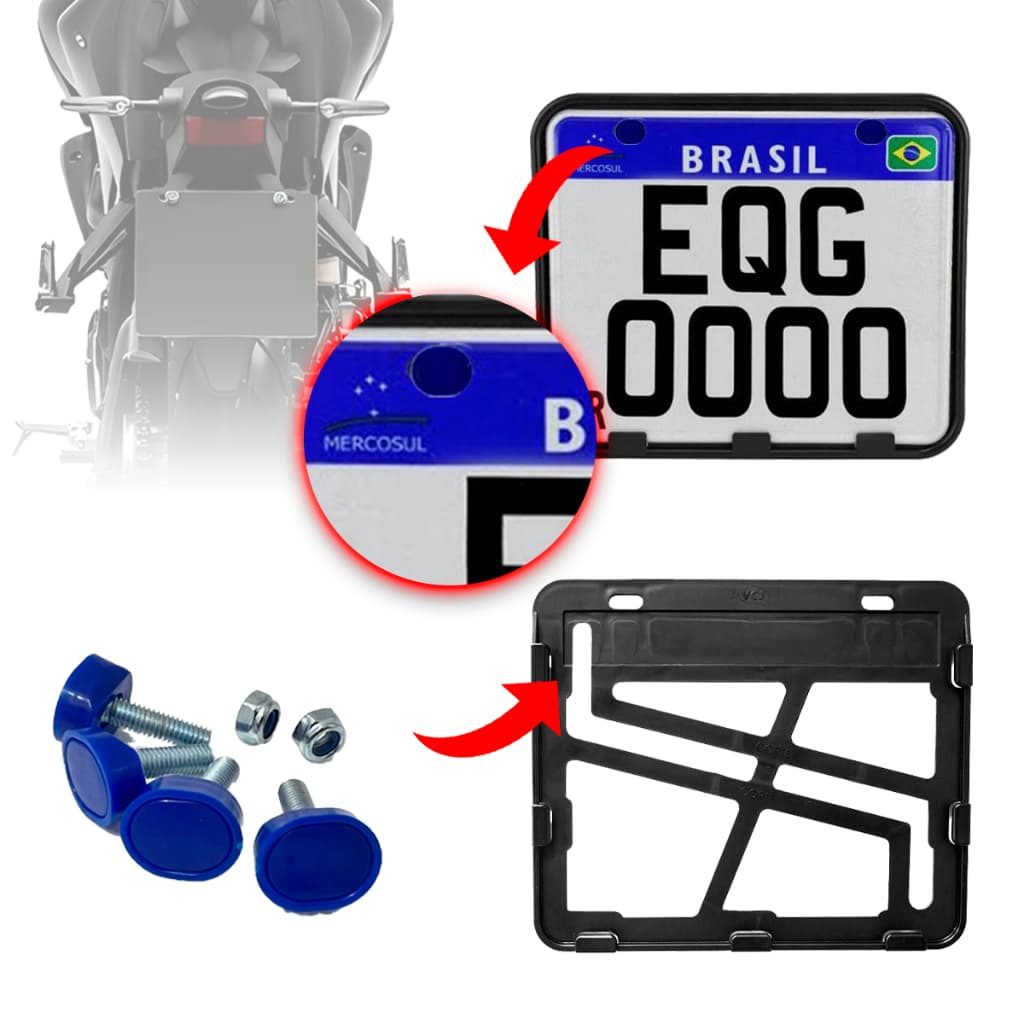 Suporte Moldura Placa Moto Anti Quebra Grande Mercosul 20×17 CM