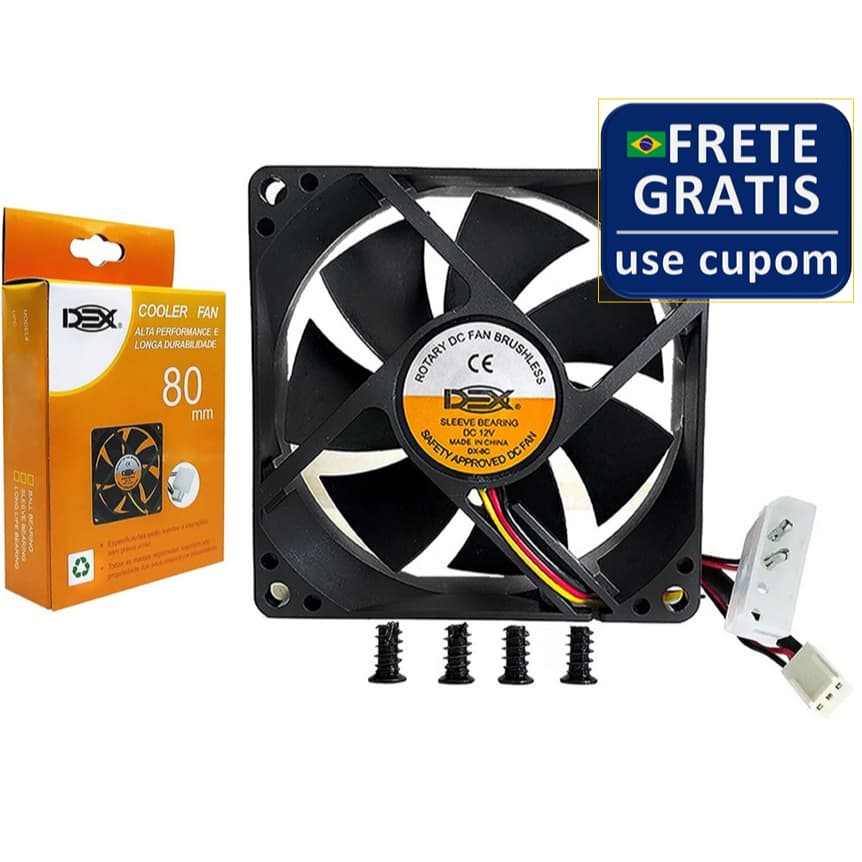 Cooler Fan 80mm x 80 mm x 25mm Ventoinha 8cm Para Pc Gabinete 3 Pinos Molex