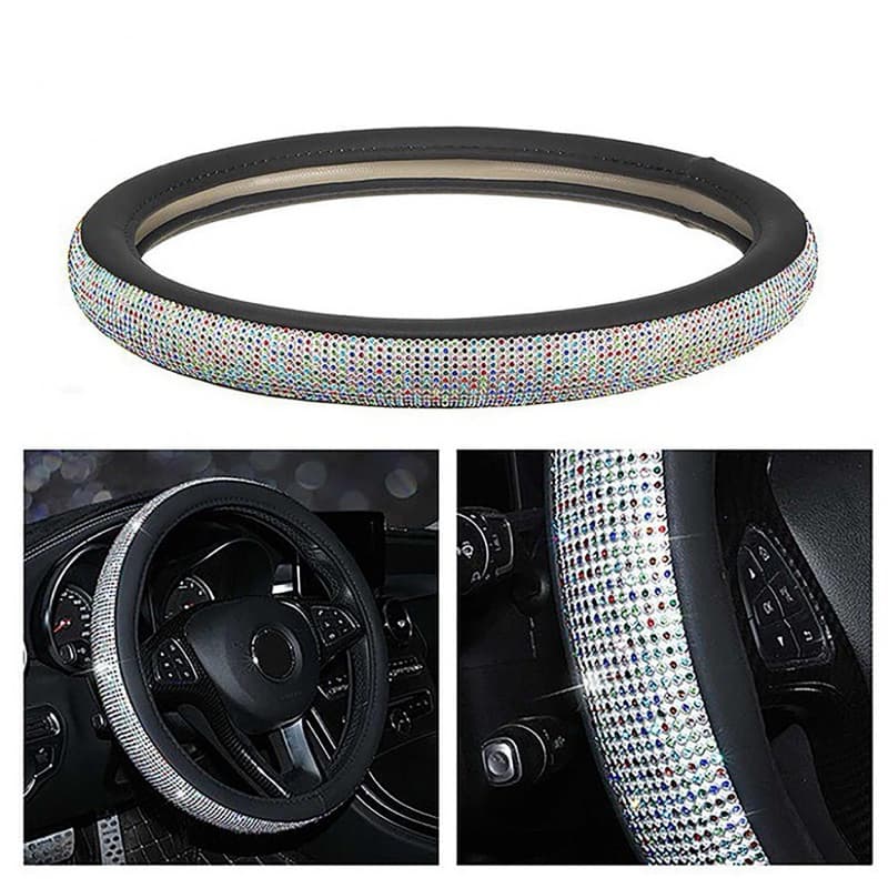 capa de volante De Direcção Do Carro Auto Couro SuperAuto Universal 38 Cm Com Strass Cristal Para Mulheres Meninas