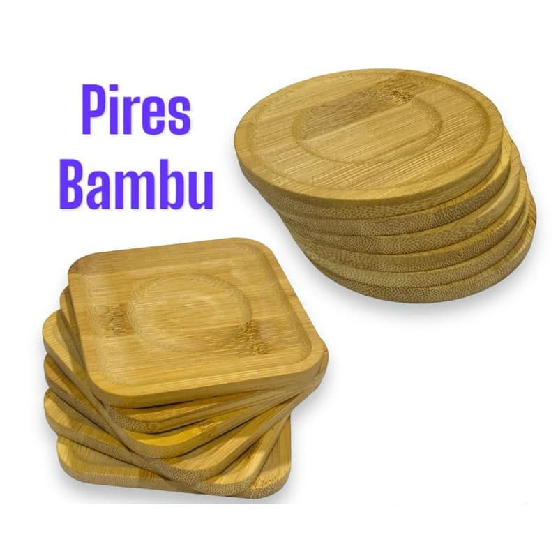 kit 6 Pires de Bambu, Apoio de Copa em Bambu, Descansa Copo em Bambu