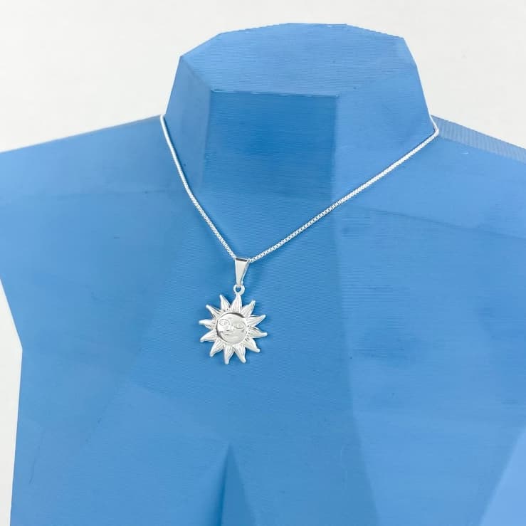 Colar Sol - Banhado a Prata - Cordão Feminino Praia Verão Delicado