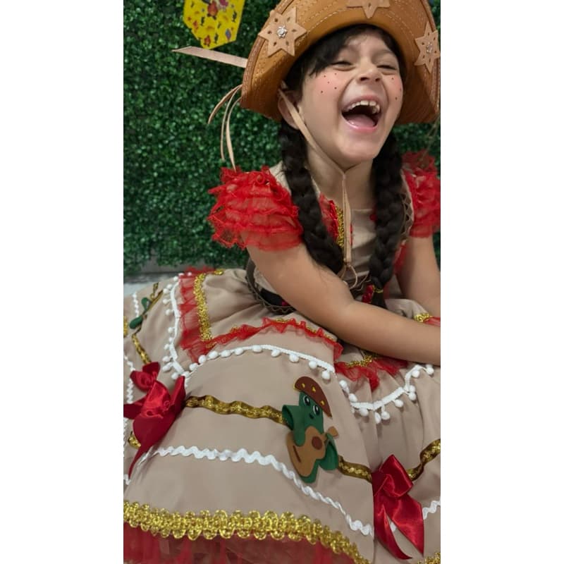 Vestido Junino Maria bonita festa de são João Personalizado com aplicação em feltro temático Promoção