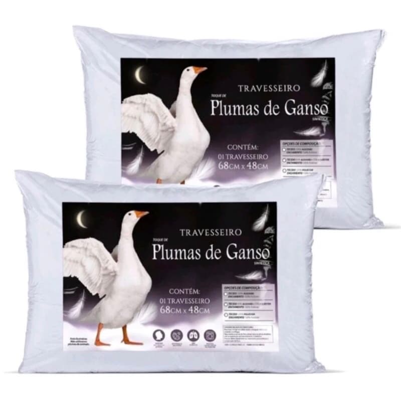 Kit Com 2 Travesseiros Pluma De Ganso Sintético Extra-Macio