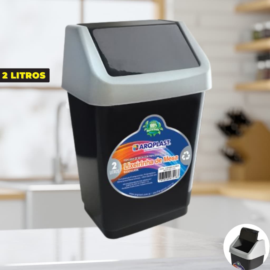 Lixeira Lixeirinha de Pia Mesa 2 LitrosTampa Basculante Para Cozinha Banheiro Escritório Plástico Premium Envio Imediato