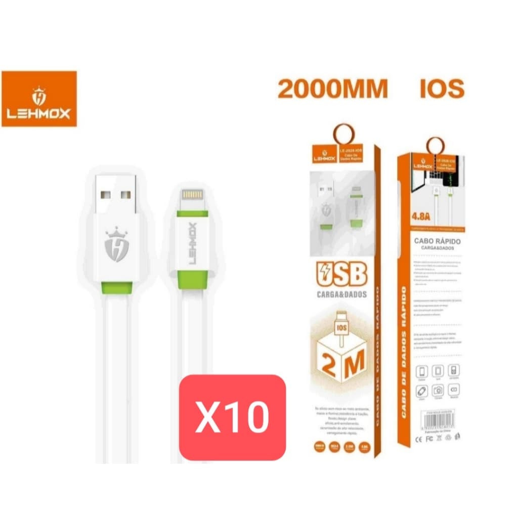 kit 10/6 cabo carregador 2m ios 4.8a le-2028-ios