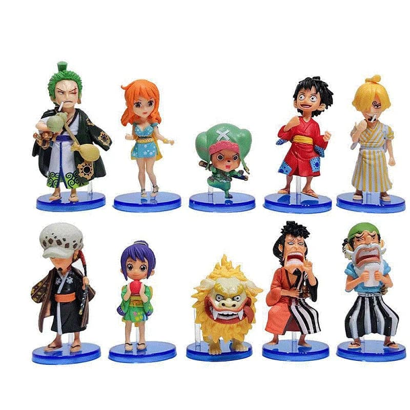 Mini Figuras de Açã One Piece - Mugiwaras em Wano- Luffy - Zoro - Nami - Law - Tama - Kin'emon - Sanji - Action Figure Wano Usopp