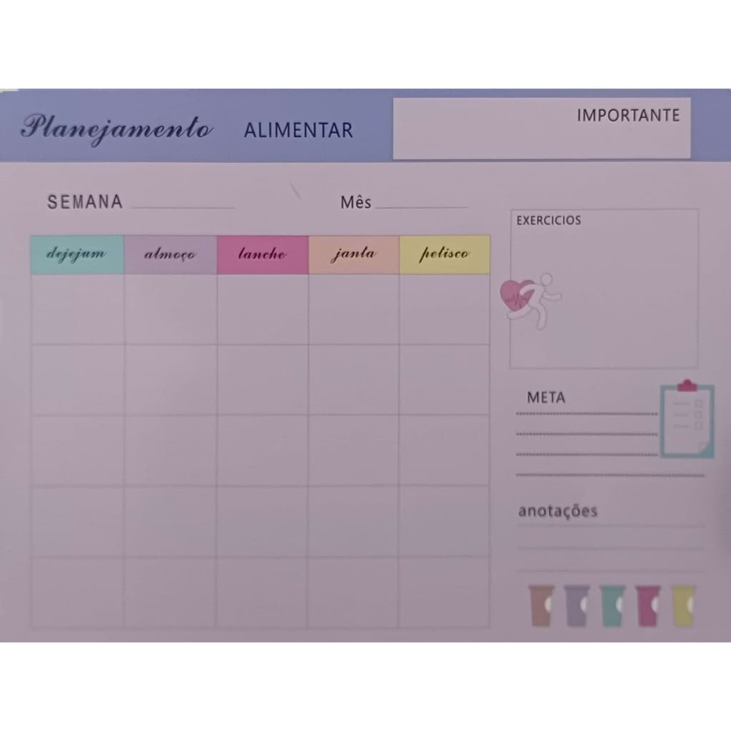 Quadro Planejamento Alimentar Magnético 28x21cm com caneta e apagador - Uso Geladeira