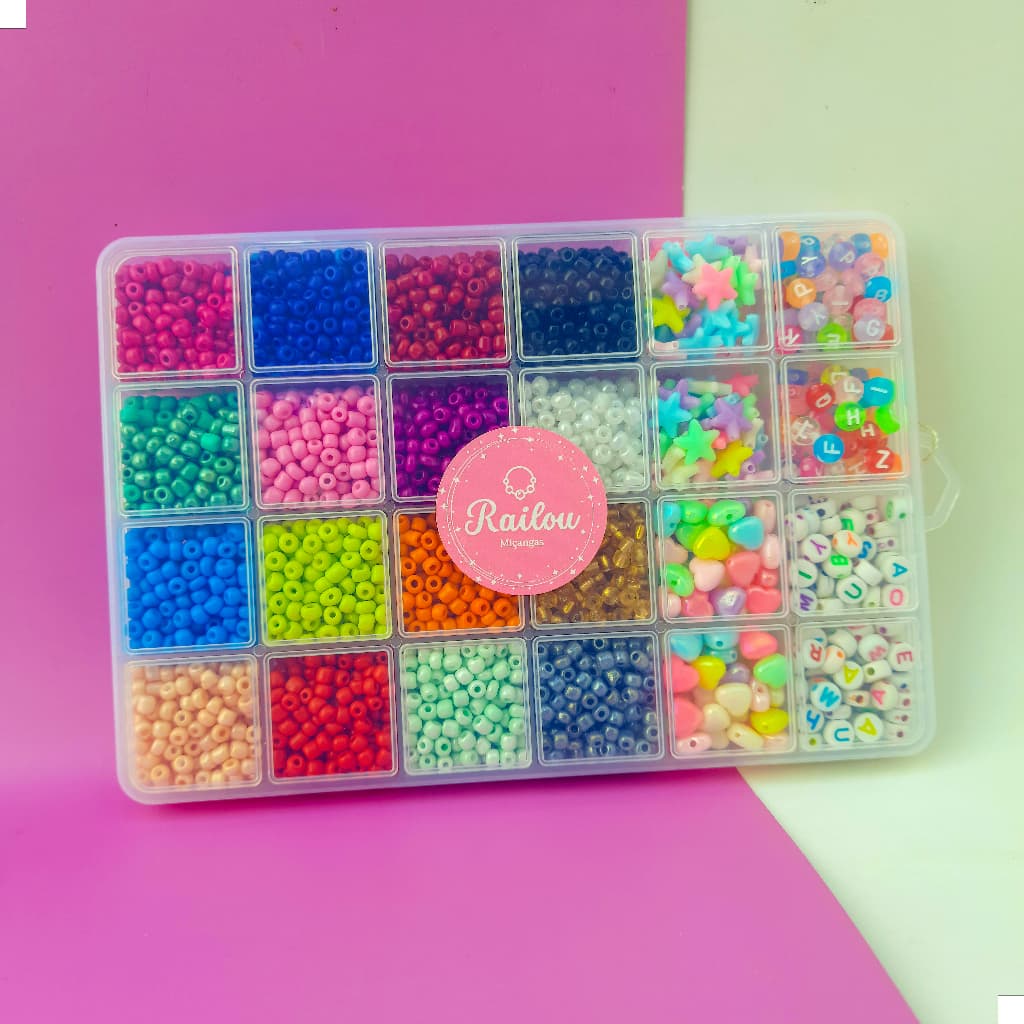 Maleta Kit Miçangas Coloridas Para Montar Pulseiras+ Letras + Silicone - Kit Completo Infantil