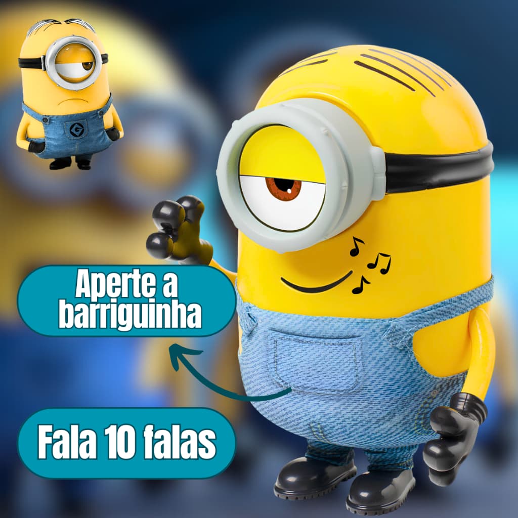 MEP Boneco MINIONS 25cm Original STUART Fala 10 FRASES Infantil Em Vinil Articulado Novabrink