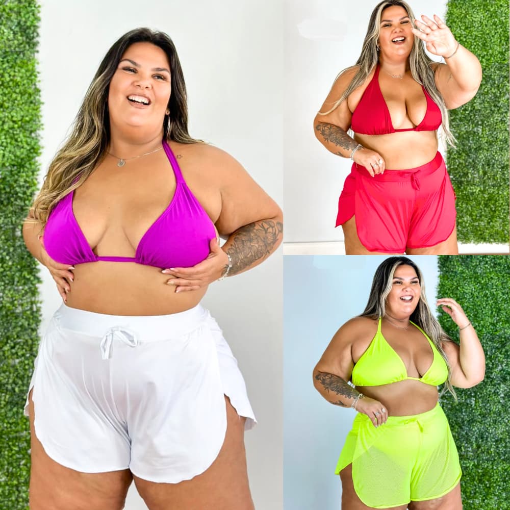 Short Plus Size de Praia Saída de Praia Cintura Alta com Cordinha Bermuda Plus Size Para Gordinha Soltinho Curto