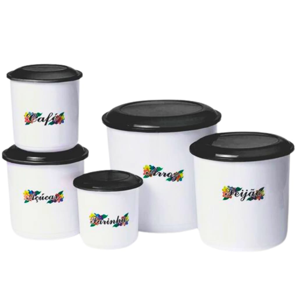 Conjunto Porta Mantimentos 5 peças Arroz Feijão Farinha Açúcar Café Ercaplast potes com tampa Organizadores Condimentos