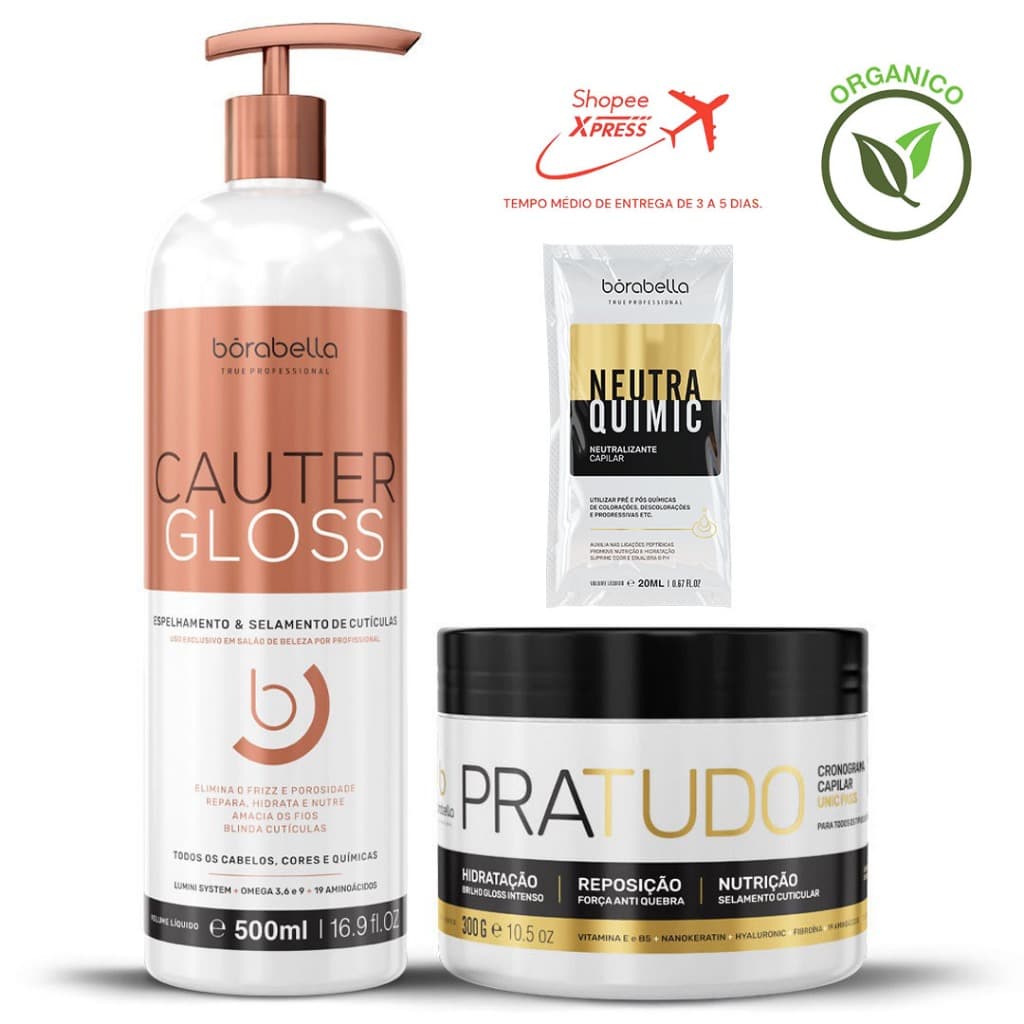 Borabella Cauter Gloss Espelhamento + Máscara Pra Tudo 300g