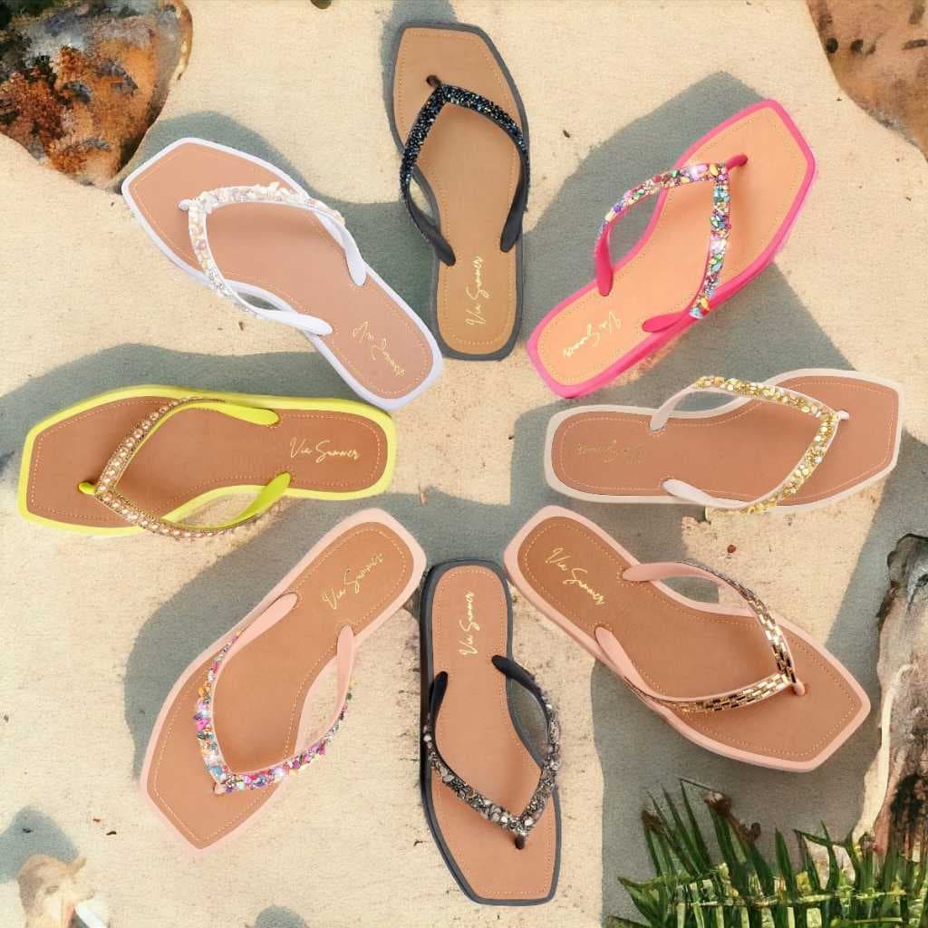 Chinelo Feminino Pedraria Strass Via Summer Rasteirinha Casual Praia Piscin Verão 25/26