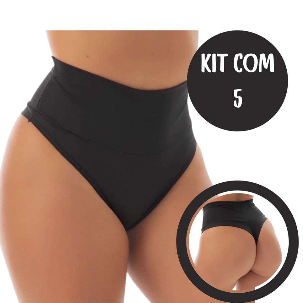 kit 5 Calcinha modeladora Cintura Alta Fio Dental modelo  Cós Alto Legus